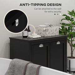 Bathroom Storage Cabinet, Tilt-Out Laundry Hamper with 2 Compartments, Black
