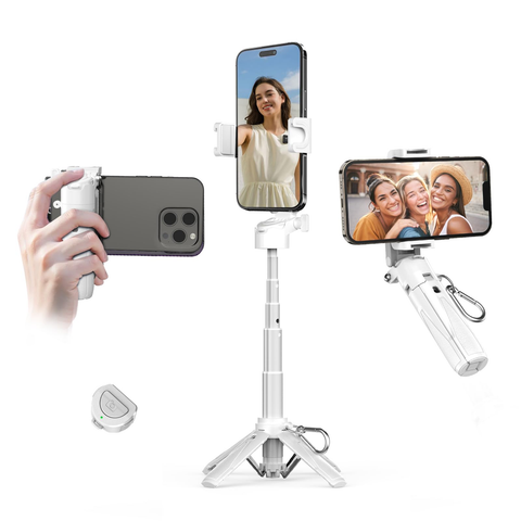 Phone Selfie Tripod Small With Romote - 3 In 1 Cell Phone Tripod Stick 4 Sections Extenable Foldable Pocket Size 2 Cold Shoe Mount 360 Degree Rotation 33ft Remote Control For Phone Smartphone