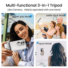 Phone Selfie Tripod Small With Romote - 3 In 1 Cell Phone Tripod Stick 4 Sections Extenable Foldable Pocket Size 2 Cold Shoe Mount 360 Degree Rotation 33ft Remote Control For Phone Smartphone